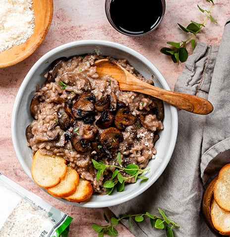Dinsdag 8 september; paddenstoelen risotto met rode wijn en parmezaan