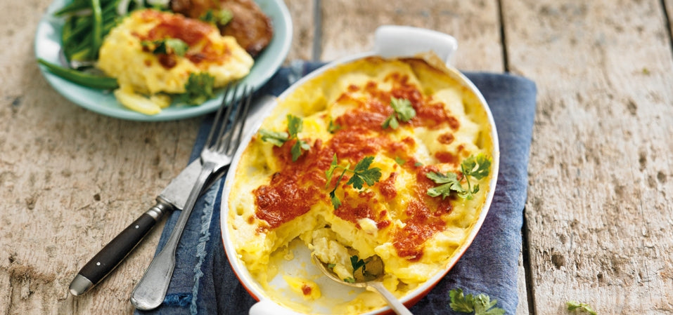 Gratin aardappel, ui en knolselderij