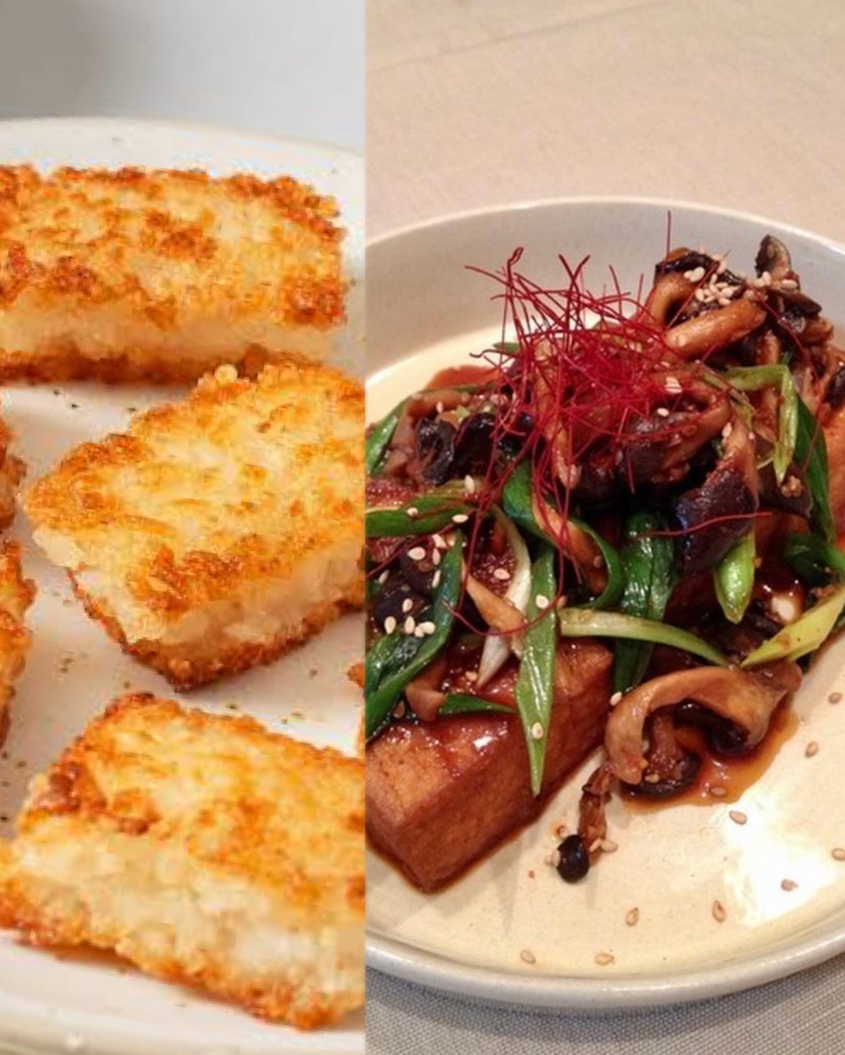Donderdag 24 september; Crispy rijst en tofu, oesterzwam en gochuang saus met ingemaakte komkommer