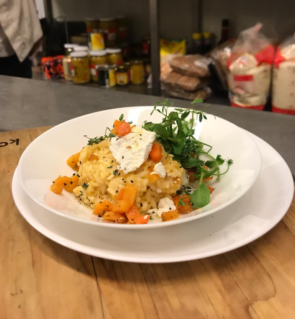 Donderdag 12 juni; pompoenrisotto met tijm, geitenkaas en rucola