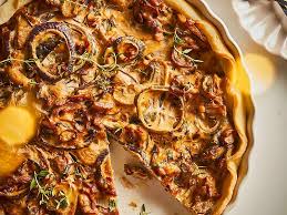 Quiche van de week; rode ui en paddenstoelen quiche