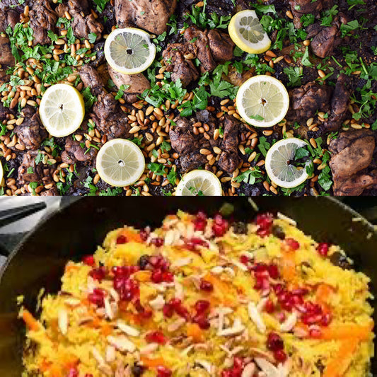 Arabische kip met Sumac & Za'atar; met rijk gekruide Perzische liefdesrijst