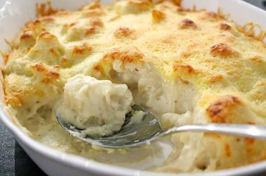 Bloemkool, aardappel en prei gratin