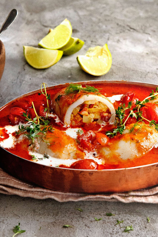 Gevulde inktvis met venkel en chorizo
