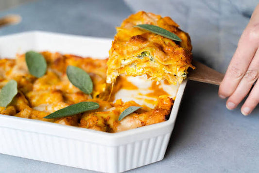 Donderdag 15 oktober; pompoen lasagne met mozzarella, fontina kaas en salie