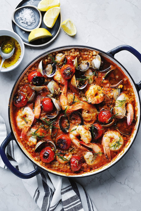 Parelcouscous met garnalen en venusschelpen à la Ottolenghi