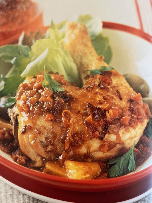 Vers uit de diepvries: Poussin kippetje met sherry, sinaasappel en olijven